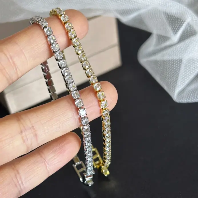 Pulseras de tenis de cadena de circonia de 4mm de Color dorado/plateado de acero inoxidable para mujer, Pulsera de 16/18 cm, regalos de joyería de lujo 2