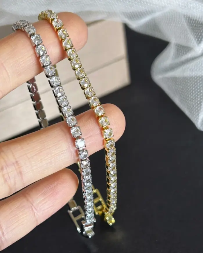 Pulseras de tenis de cadena de circonia de 4mm de Color dorado/plateado de acero inoxidable para mujer, Pulsera de 16/18 cm, regalos de joyería de lujo 2