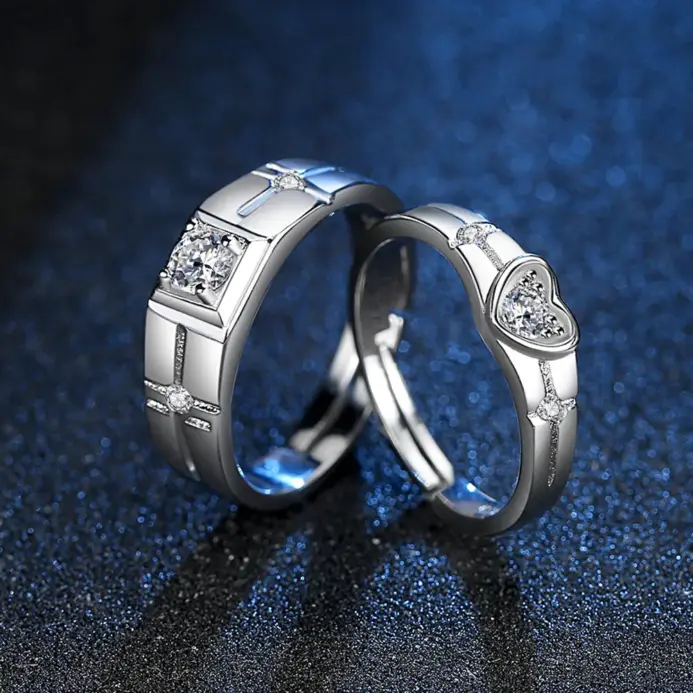 Conjuntos de anillos de Plata de Ley 925 para parejas, anillo Simple de pulido ligero para mujer y hombre, joyería fina clásica para boda, 2 uds. 2