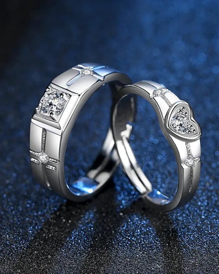 Conjuntos de anillos de Plata de Ley 925 para parejas, anillo Simple de pulido ligero para mujer y hombre, joyería fina clásica para boda, 2 uds. 2