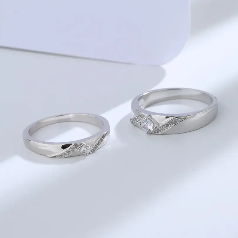 Buyee-Conjunto de anillos de Plata de Ley 925 para parejas, anillo Simple de circón blanco para mujer y hombre, joyería fina de boda a la moda, círculo 3