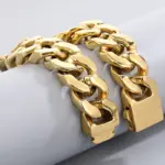 Pulseras de acero inoxidable color oro, impermeables, para hombre, con cadena cubana, estilo hip hop, brazalete, joyería masculina. 5