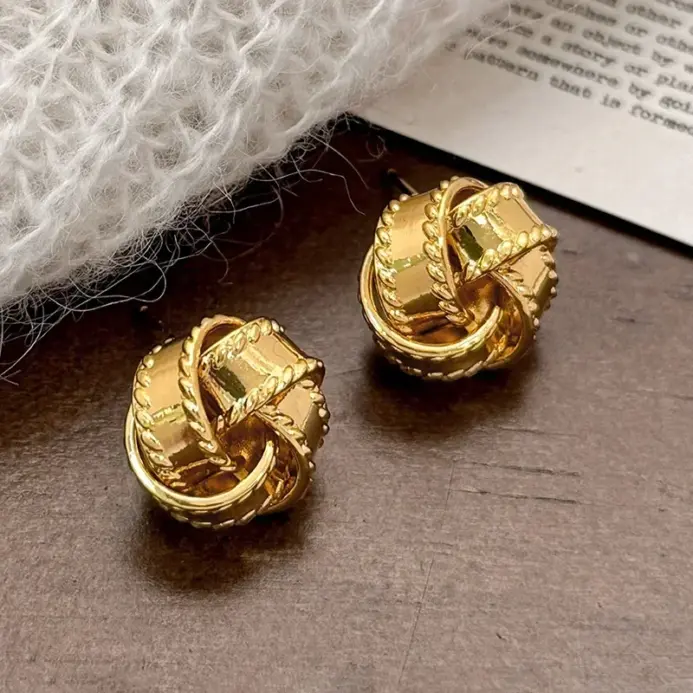 Pendientes redondos trenzados de oro de 18K para mujer, Plata de Ley 925 auténtica, joyería fina geométrica minimalista, accesorios Vintage 1