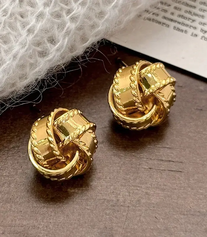 Pendientes redondos trenzados de oro de 18K para mujer, Plata de Ley 925 auténtica, joyería fina geométrica minimalista, accesorios Vintage 1