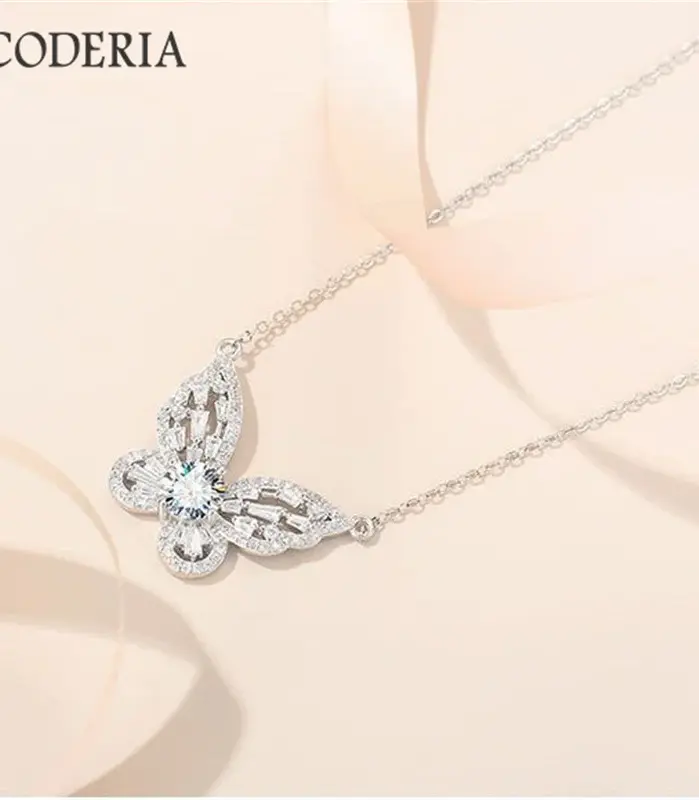 Collar de mariposa de moissanita de lujo de 1CT, prueba de diamante, certificación GRA, Color D, VVS1, collar de plata de ley 925 2