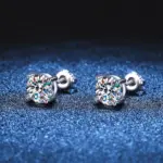 pendientes de moissanita de 2 quilates para mujer y hombre, aretes con rosca, plata maciza 925 con joyería chapada en oro blanco 3