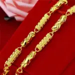 Collar de Oro Real de 24k de Lujo para Hombre, Collar Hexagonal de Bambú con Ajuste de Flor, Joyería Fina 3