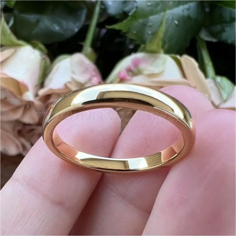 Anillos de carburo de tungsteno para boda, Color dorado clásico, 2mm, 3mm, 4mm y 5mm, joyería de regalo, banda pulida con cúpula 5