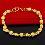 Pulsera de oro de 24k para mujer, brazalete chapado de cuentas de Buda de 6MM, joyería de boda, regalos 4
