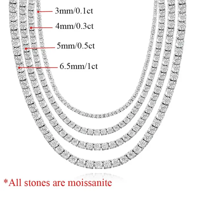 Collar de tenis OEVAS de moissanita de 3MM/4MM/5MM/6.5MM para mujer, de alta calidad, 100% plata de ley 925, joyería fina brillante para fiestas 2