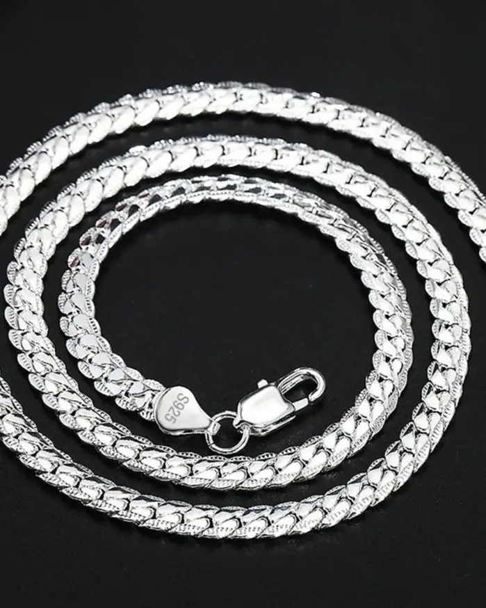 Plata de Ley 925 8/16/18/20/22/24 pulgadas 6mm collar de cadena lateral pulsera para mujer hombres moda encanto joyería de boda 2
