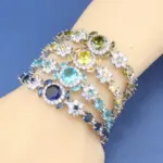 Pulsera femenina con dije de plata 925, brazalete de circonia cúbica azul, joyería de boda de 6 colores, longitud ajustable de 18 + 3CM 3