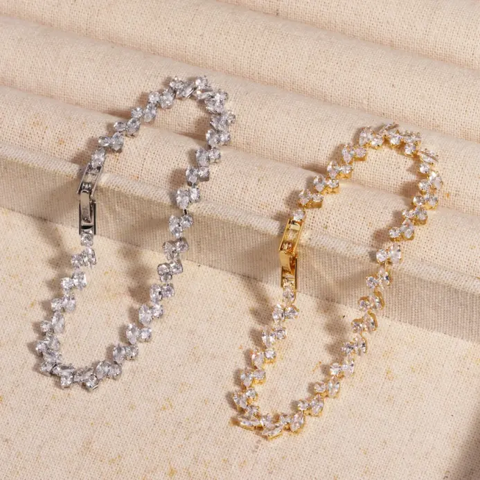 Pulsera de mujer, Circonia cúbica brillante a la moda, pulseras de tenis de hojas de Color oro rosa para mujeres y niñas, regalos de joyería para fiesta y boda 1