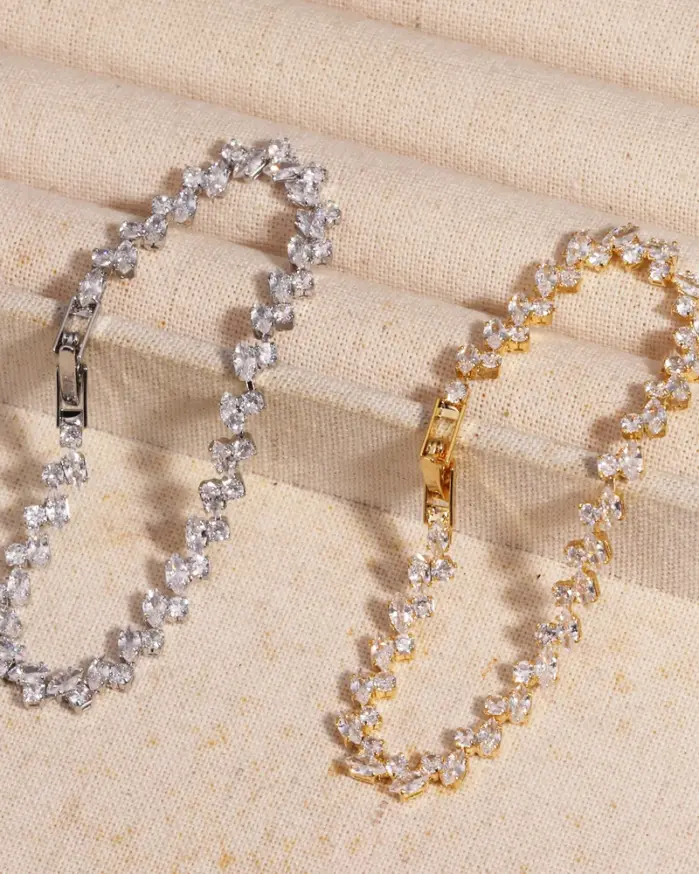 Pulsera de mujer, Circonia cúbica brillante a la moda, pulseras de tenis de hojas de Color oro rosa para mujeres y niñas, regalos de joyería para fiesta y boda 1