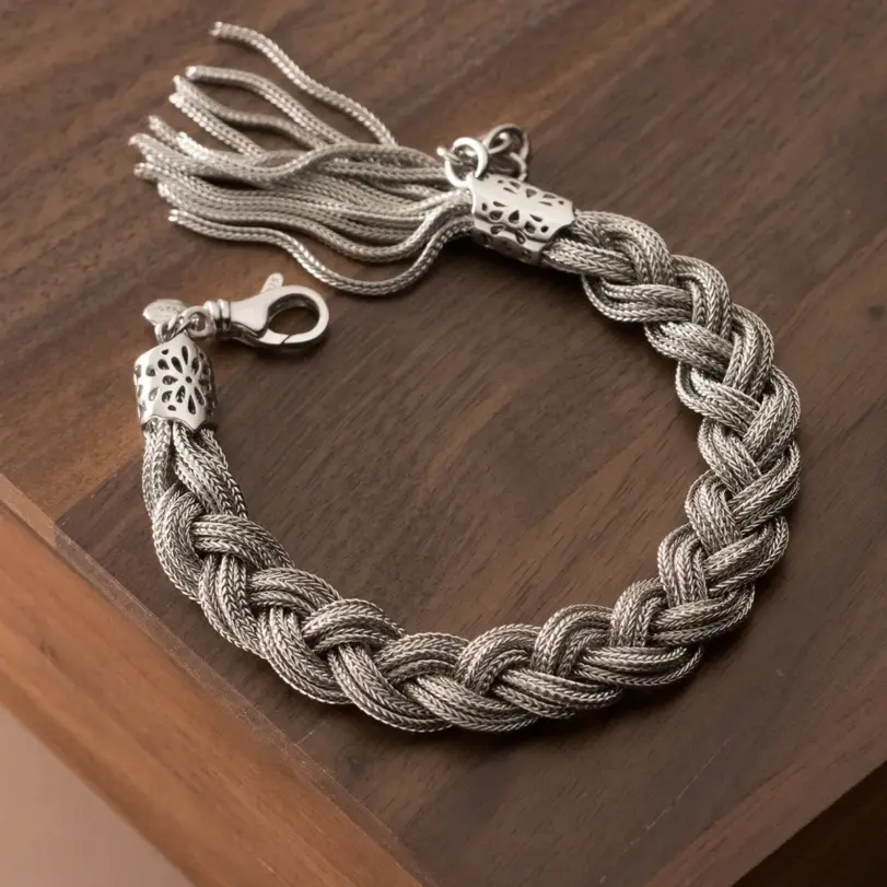 Pulseras de cadena giratoria tejidas a mano de plata de ley S925 para mujeres y hombres, regalos de joyería fina de moda Vintage y de lujo 1