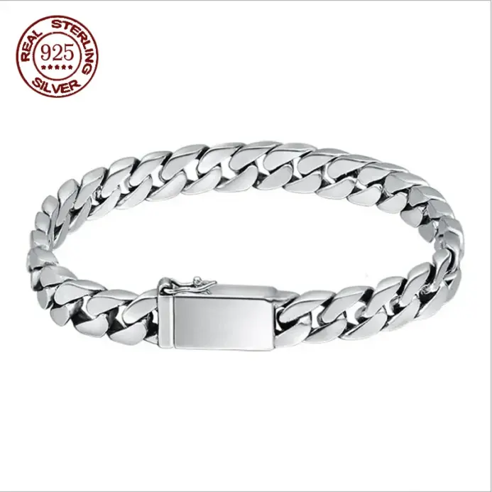 Pulsera de plata de ley 100% S925, joyería de plata Punk S925 de 8MM que nunca se decolora, regalos de joyería para hombres y mujeres 1