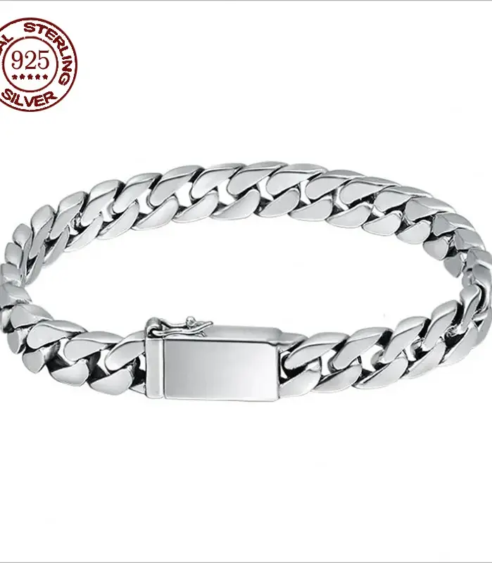 Pulsera de plata de ley 100% S925, joyería de plata Punk S925 de 8MM que nunca se decolora, regalos de joyería para hombres y mujeres 1