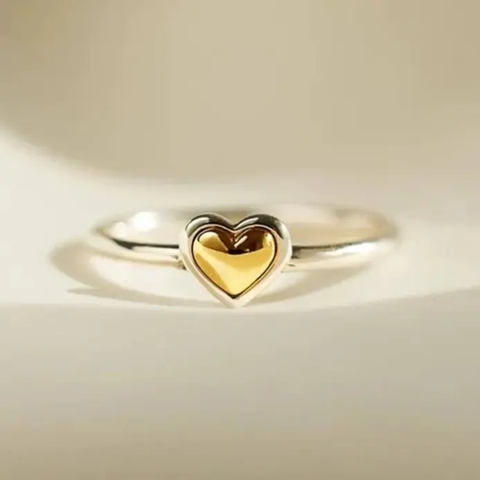 Anillos de corazón Huitan para mujer, anillos de amor de dos tonos de Metal, accesorios de banda de boda eternidad, joyería femenina de moda moderna, envío directo 1