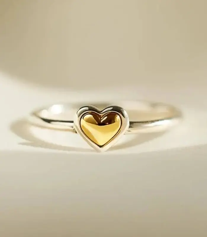 Anillos de corazón Huitan para mujer, anillos de amor de dos tonos de Metal, accesorios de banda de boda eternidad, joyería femenina de moda moderna, envío directo 1