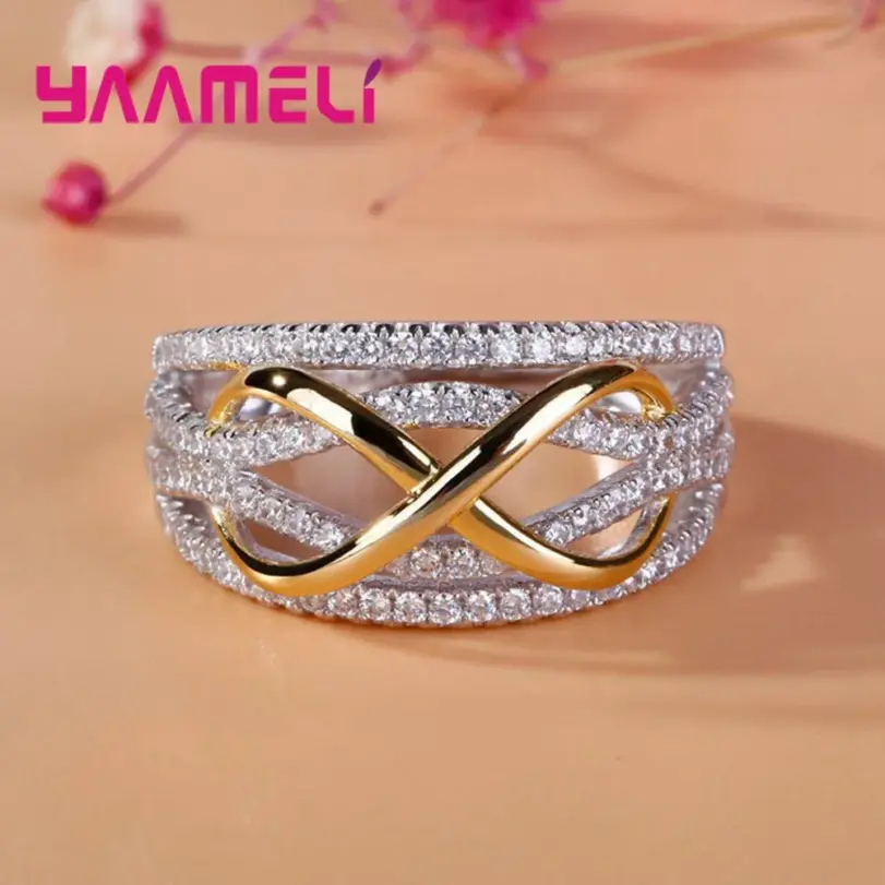 Anillo de amor infinito, Plata de Ley 925, Color brillante, circonita cúbica, lazo, letra 8, joyería de promesa de eternidad para mujer y novia 1