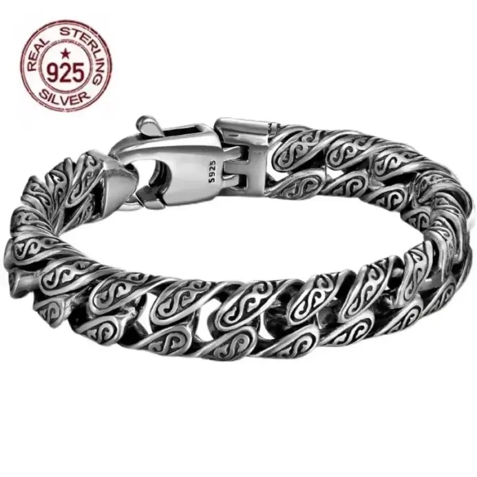 Pulsera de plata de ley S925 auténtica con diseño de hierba Tang para hombre y mujer, pulsera retro de Hip Hop, regalo de joyería certificado a la moda 1