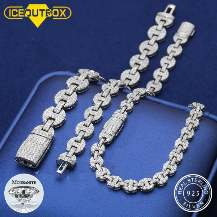 Iced Out-collar de plata de ley 925 con forma de nariz de cerdo para hombre y mujer, cadena de 6-10mm, ajuste de punta, pulsera de moissanita, joyería de rapero de Hip Hop 1