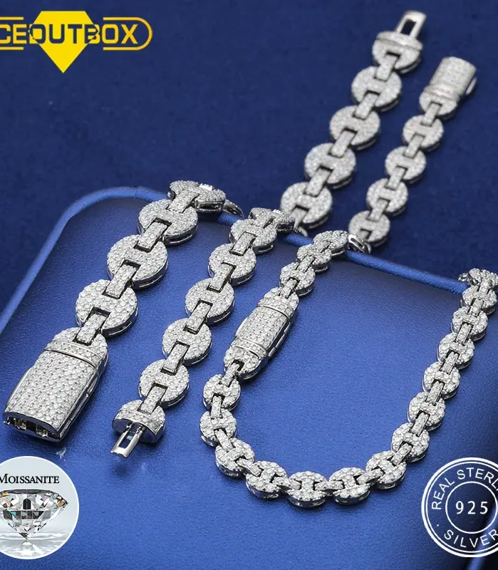 Iced Out-collar de plata de ley 925 con forma de nariz de cerdo para hombre y mujer, cadena de 6-10mm, ajuste de punta, pulsera de moissanita, joyería de rapero de Hip Hop 1