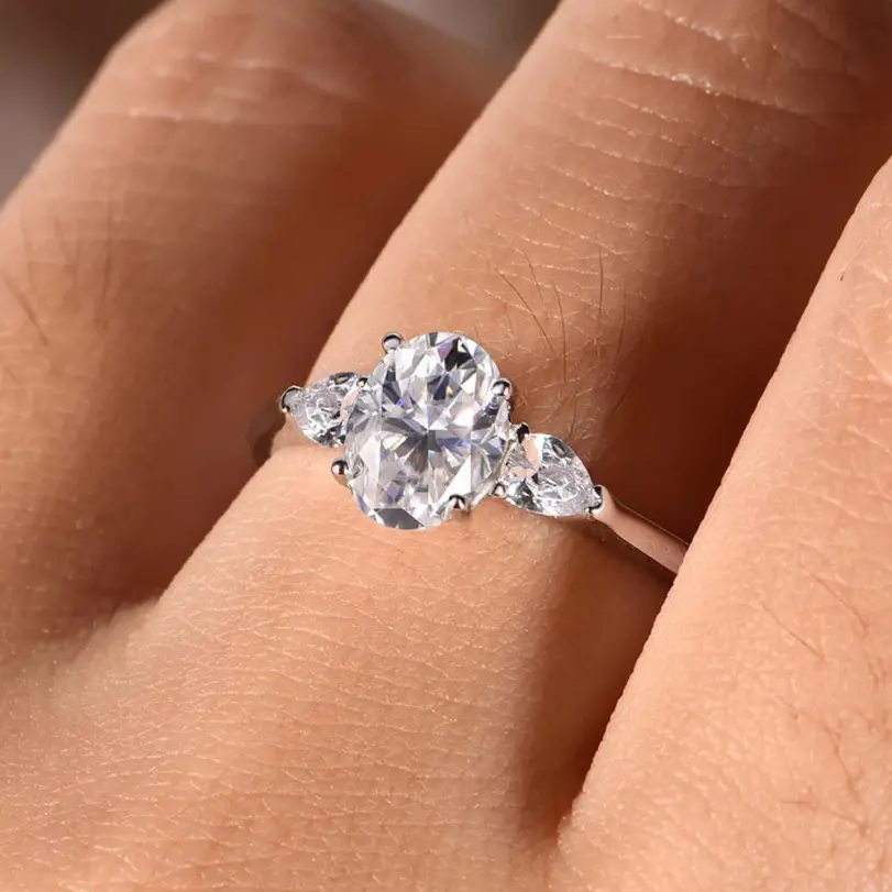Anillo de moissanita OEVAS con corte ovalado de 1,5 quilates, 100% plata de ley S925 para mujer, alianza de boda, joyería fina al por mayor 2