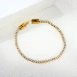 pulseras con dijes de acero inoxidable de circonia cúbica redonda completa para mujer, cadena de cristal dorado, joyería de boda con temperamento 2