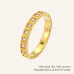 Anillo hueco de moissanita redondo completo de moda oro Real de 18 quilates AU750 uso diario fiesta joyería del Día de San Valentín regalos para hombres/mujeres 1