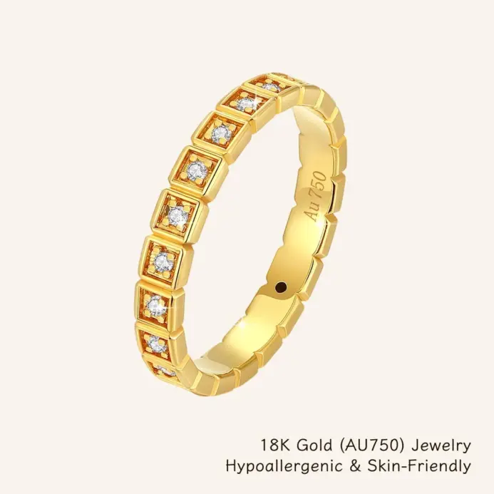 Anillo hueco de moissanita redondo completo de moda oro Real de 18 quilates AU750 uso diario fiesta joyería del Día de San Valentín regalos para hombres/mujeres 1