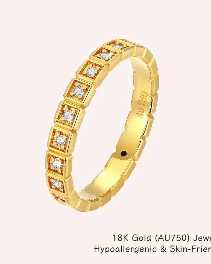 Anillo hueco de moissanita redondo completo de moda oro Real de 18 quilates AU750 uso diario fiesta joyería del Día de San Valentín regalos para hombres/mujeres 1
