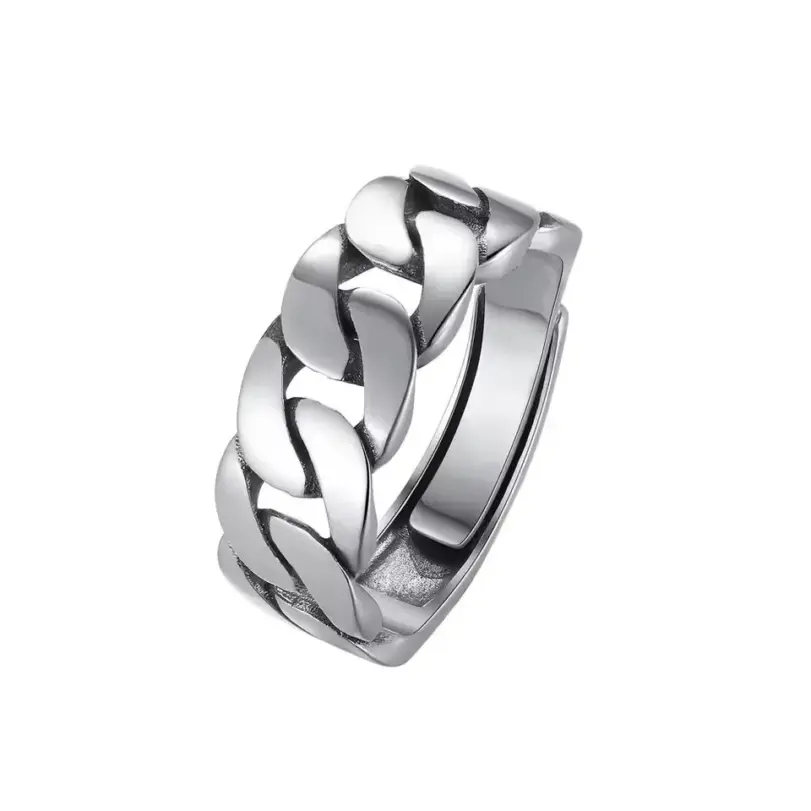 Anillos de plata de ley 925 Sam Panda para mujeres y hombres, joyería fina, anillo de cadena Vintage abierto ajustable para dedo, regalo de cumpleaños para fiesta 5