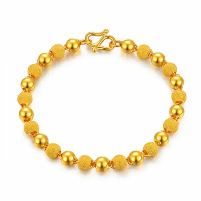 Pulsera de oro real de 24K para mujer, cadena de cuentas de transferencia ajustable 3D, regalo de joyería de 18K, 9999 2