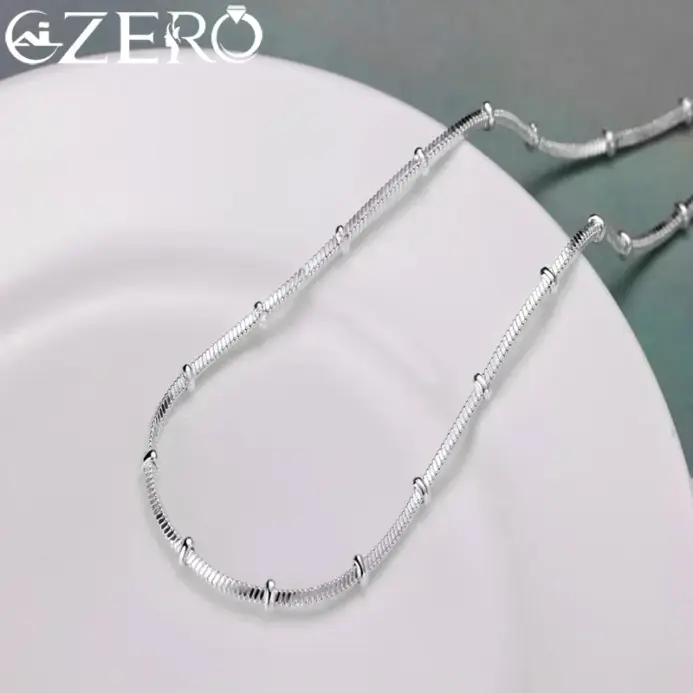 Collar de plata de ley 925 de 45-50cm, cadena de serpiente, hermosa cuenta Simple para mujer, joyería de moda para boda, regalos de navidad 1