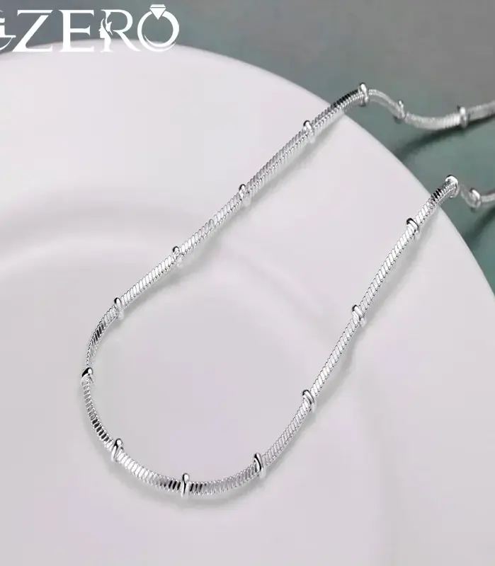 Collar de plata de ley 925 de 45-50cm, cadena de serpiente, hermosa cuenta Simple para mujer, joyería de moda para boda, regalos de navidad 1