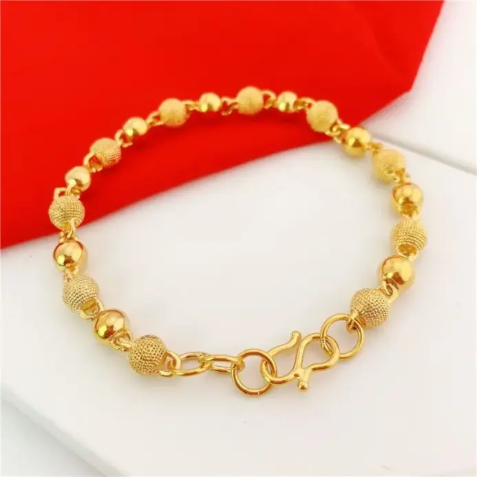 Pulsera de oro de 24k para mujer, brazalete chapado de cuentas de Buda de 6MM, joyería de boda, regalos 2