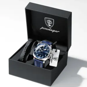 Reloj deportivo militar POEDAGAR para hombre, resistente al agua, luminoso, con fecha, de lujo, con correa de nailon y cuero, reloj de cuarzo para hombre + caja. 1