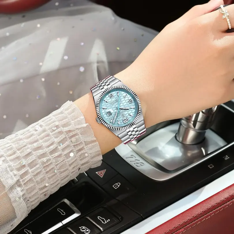 POEDAGAR, relojes elegantes para mujer, Reloj de lujo de alta calidad para mujer, Reloj de pulsera luminoso resistente al agua con fecha para mujer, Reloj de pulsera de cuarzo + caja 6