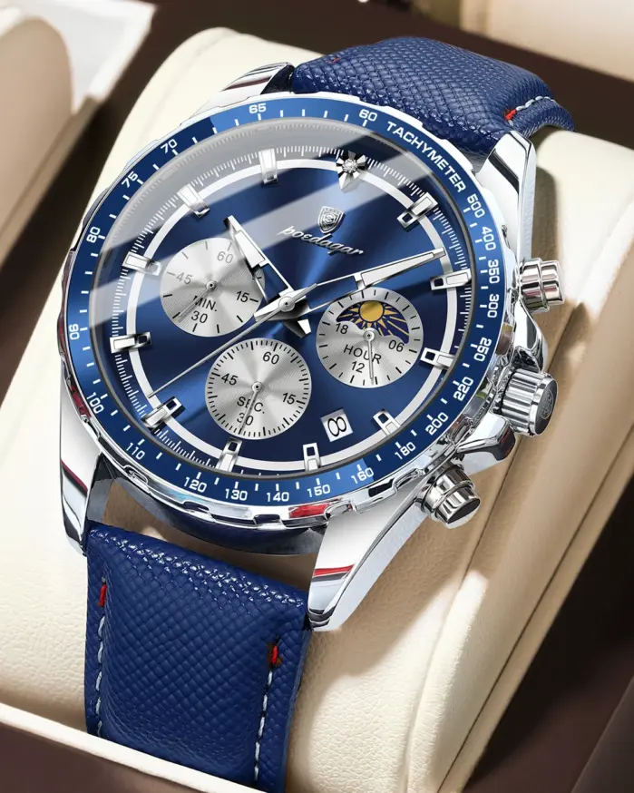Reloj POEDAGAR Original de lujo para hombre, Reloj luminoso resistente al agua con cronógrafo y fecha para hombre, relojes de cuarzo de cuero para hombre 1