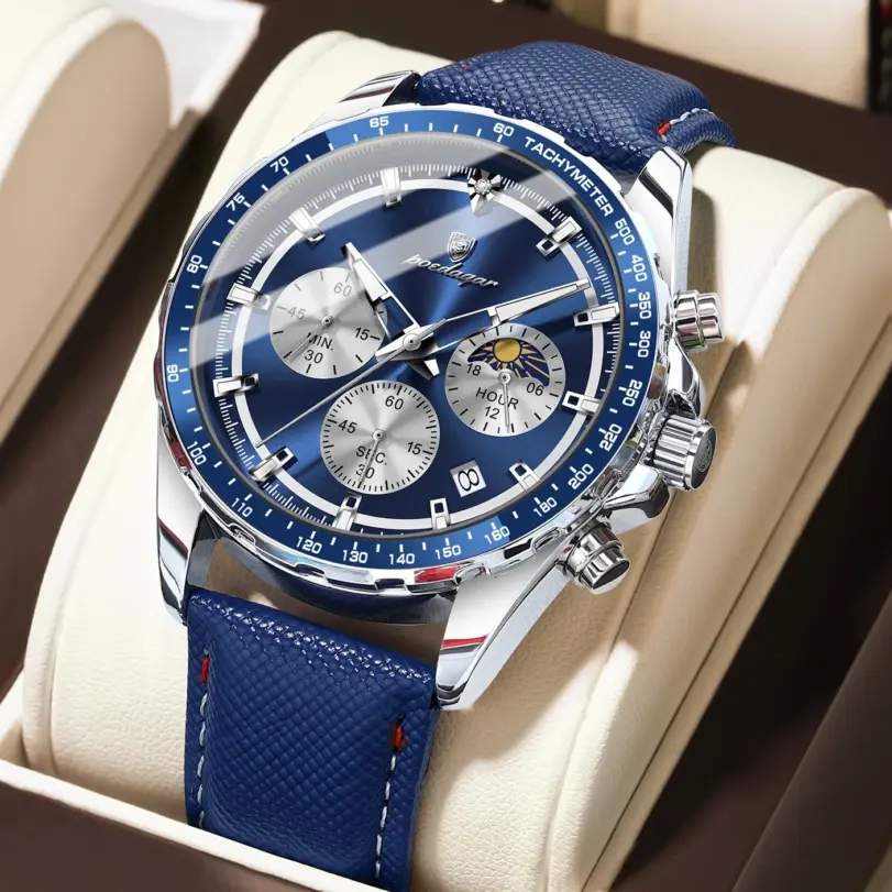 Reloj POEDAGAR Original de lujo para hombre, Reloj luminoso resistente al agua con cronógrafo y fecha para hombre, relojes de cuarzo de cuero para hombre 1