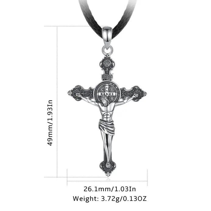 Eudora-collar de Jesús de Plata de Ley 925, amuleto Vintage con Cruz de San Benito, colgante, joyería religiosa, regalo para hombres y mujeres 2