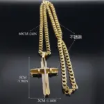 HNSP Collar con colgante de cruz 3D de acero inoxidable 316L para hombre, accesorios de joyería, color dorado y plateado 6