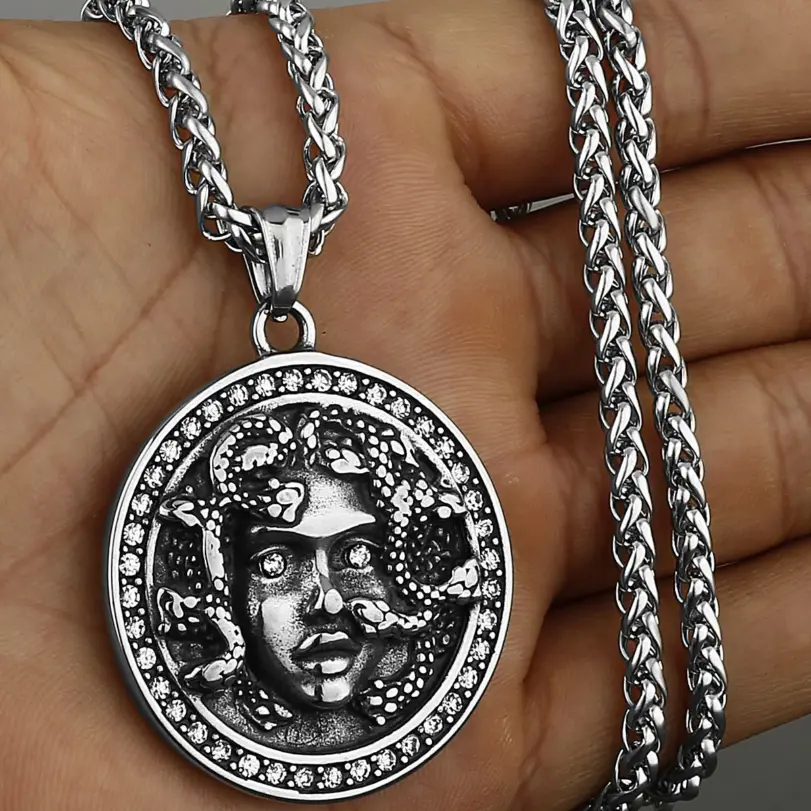 HNSP-collar con colgante de Medusa de mitología nórdica para hombre, accesorios de joyería de acero inoxidable 316L 4