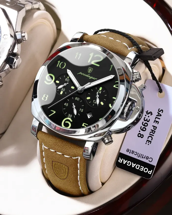 POEDAGAR, reloj militar de lujo para hombre, resistente al agua, luminoso, cronógrafo con fecha, reloj para hombre, relojes deportivos informales de cuero de cuarzo para hombre 1