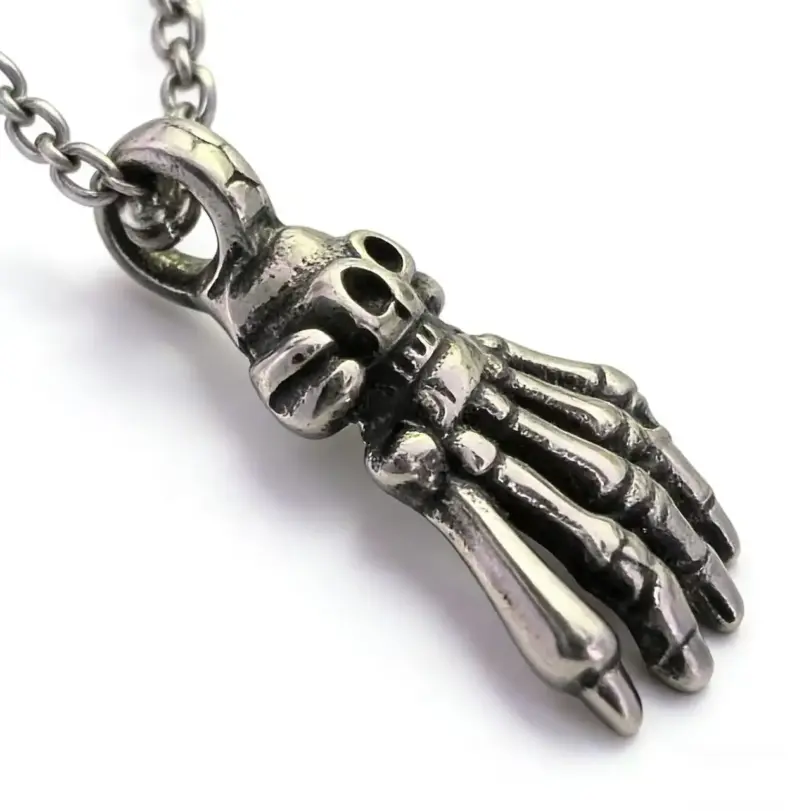 HNSP-Colgante de acero inoxidable con forma de mano de calavera, estilo Punk gótico, con cadena de 60cm, collar para hombre, accesorios de joyería 4