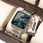 Reloj POEDAGAR a la moda para hombre, Reloj de pulsera luminoso resistente al agua con cronógrafo y fecha para hombre, Reloj cuadrado de cuarzo de acero inoxidable para hombre 2