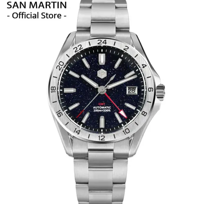 San Martin 39mm esfera de piedras preciosas de Aventurina reloj de lujo para hombre NH34 GMT zafiro mecánico automático impermeable luminoso SN0129 1