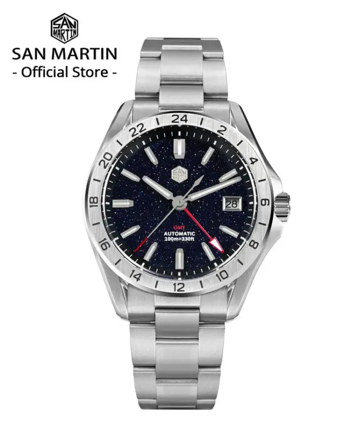 San Martin 39mm esfera de piedras preciosas de Aventurina reloj de lujo para hombre NH34 GMT zafiro mecánico automático impermeable luminoso SN0129 1