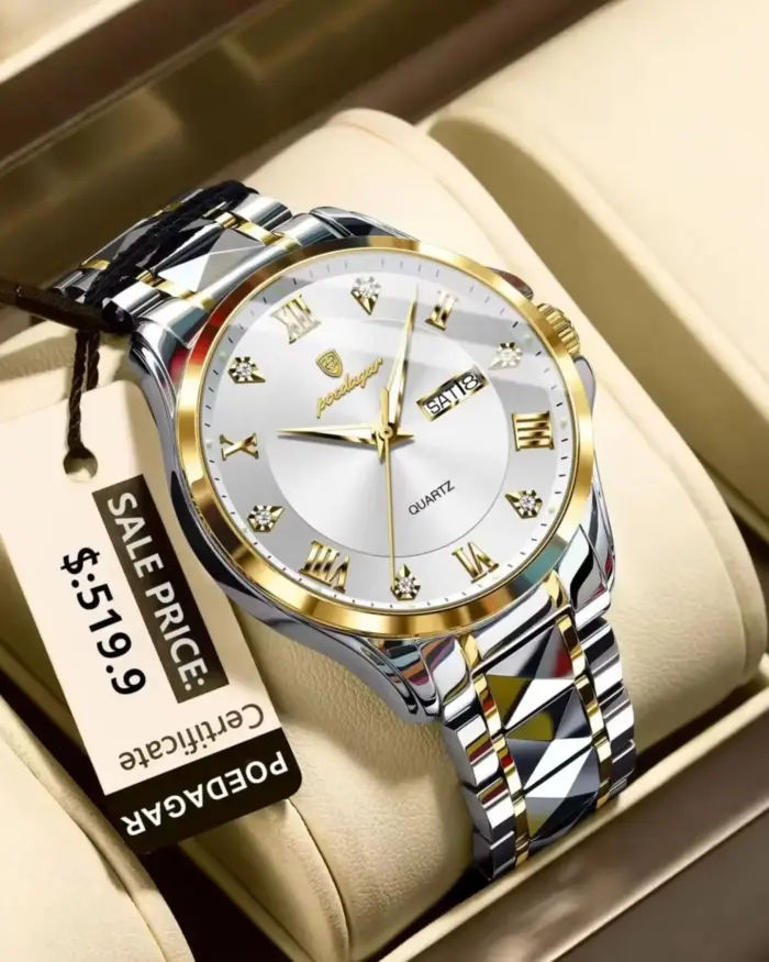 POEDAGAR, Reloj militar a la moda para hombre, Reloj de pulsera resistente al agua con fecha luminosa y semana para hombre, relojes de cuarzo de acero inoxidable para hombre, Reloj masculino 1